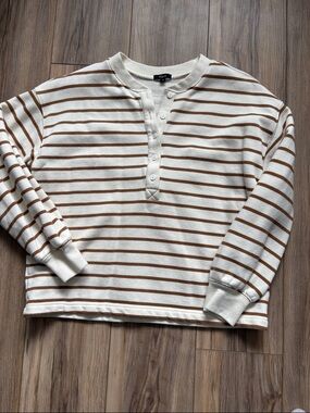 Rails Cream and Brown Striped Henley